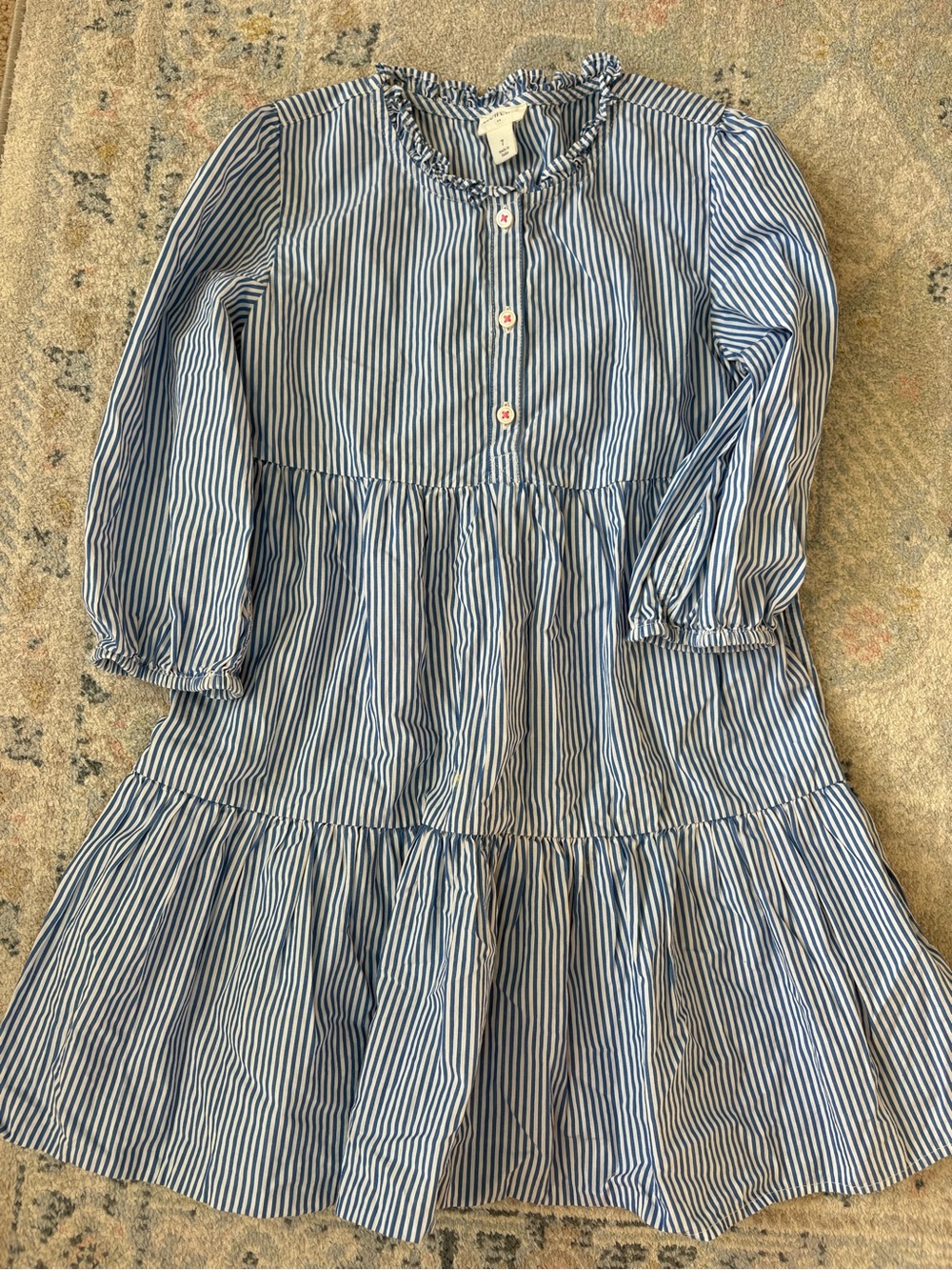 Blue CrewCuts Striped Girls' Tiered Long-Sleeve Dress
